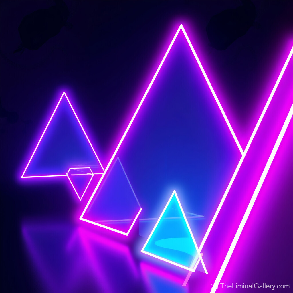 Glowing neon peaks rise in a futuristic design, evoking the bold synthwave vibes of the 80s.